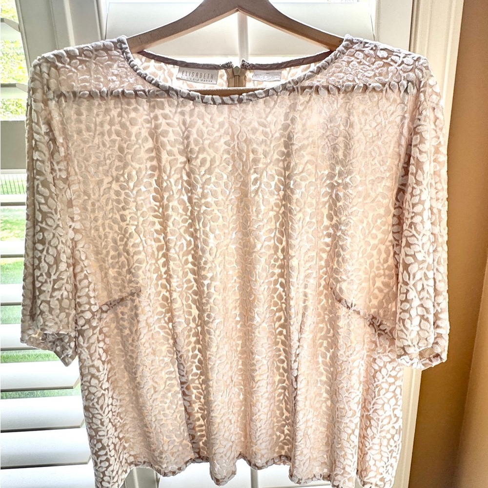 Elisabeth Liz Claiborne Vintage Burnout Velvet Floral Blouse Cream Plus Size 20